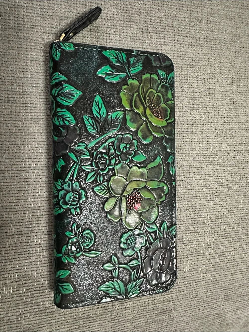 Green Floral Embossed Wallet